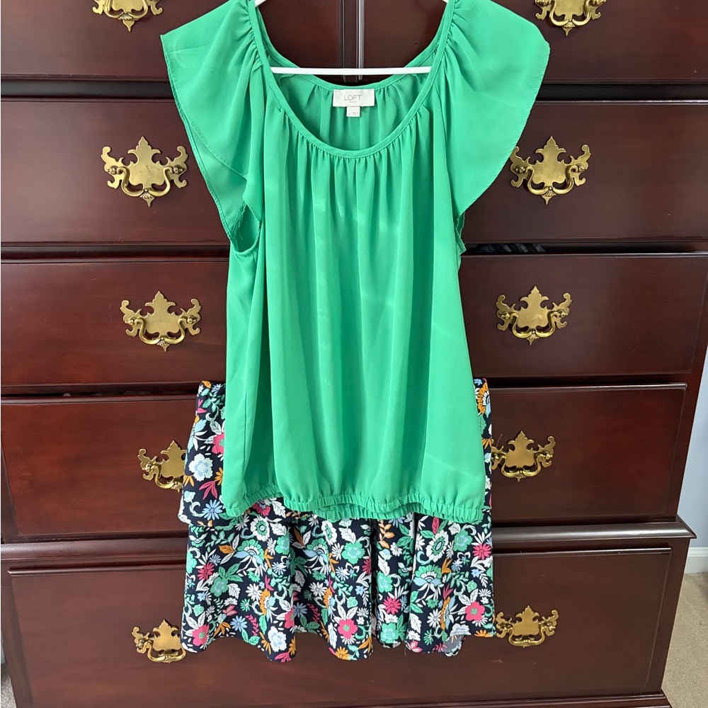 LOFT Green and Floral Dress